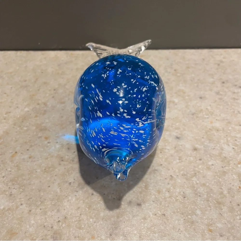 Vintage Swedish Blown Glass Puffer Fish Blue White Sommerso Figurine Paperweight - Picture 2 of 11